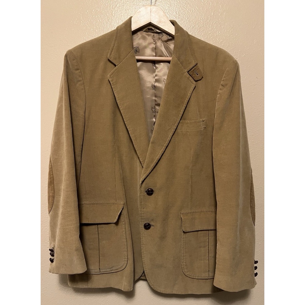 Vtg Carl Michaels Corduroy Blazer Camel Tan Elbow Patches Mens 42R Made in Japan